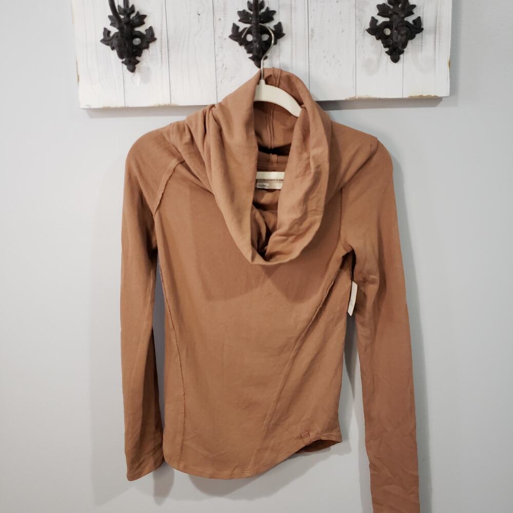 Free People Womens M Cafe Latte Cowl Neck Long Sleeve Layering Top NWT Brown